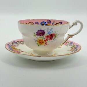 Royal Paragon Cup Saucer Floral Pink Chipped And Cracked Display Only